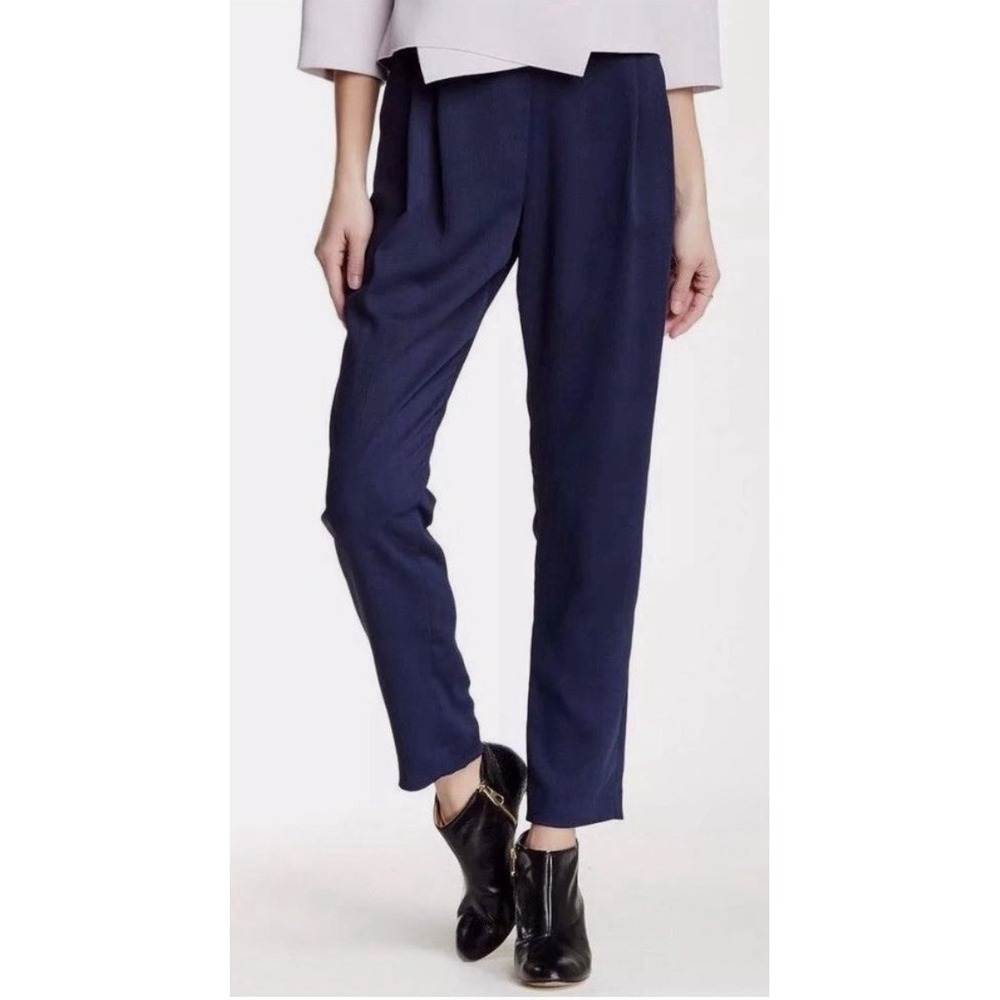 Derek Lam 10 Crosby navy blue‎ women pants W/side leather stripe size 4 Straight